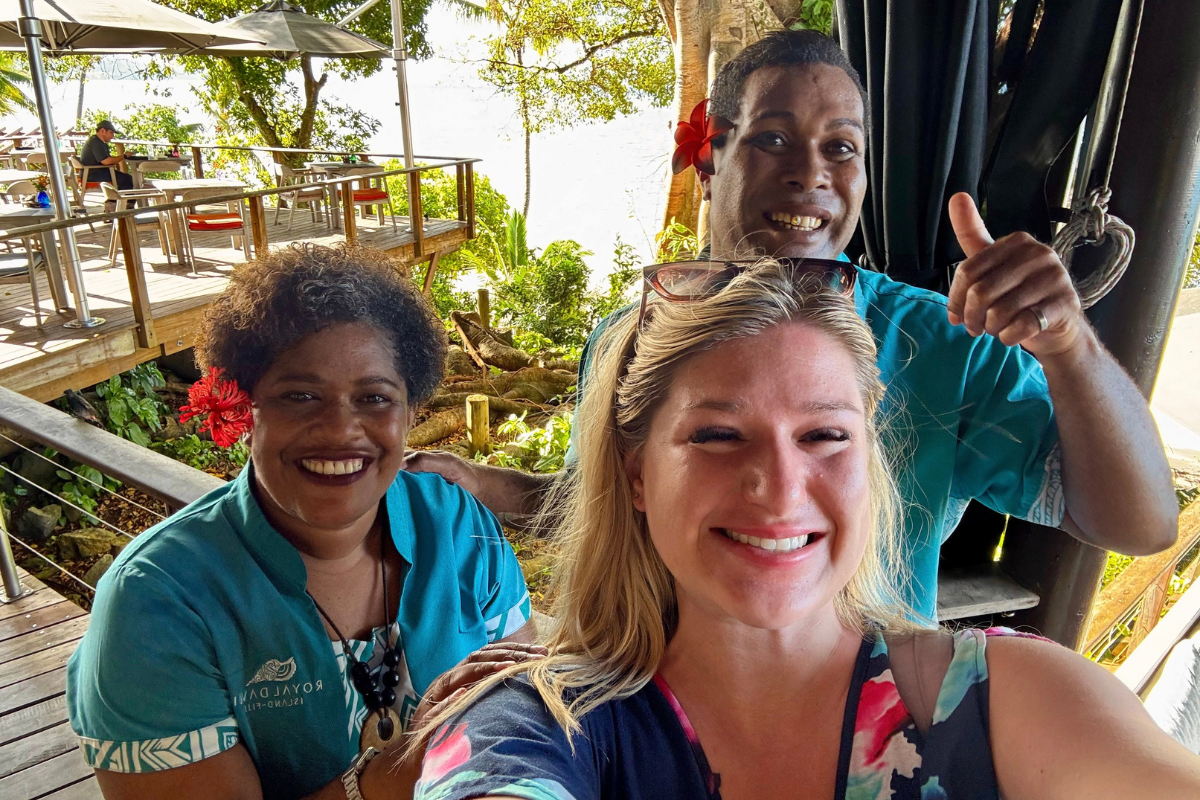 Resort staff and guests in Fiji