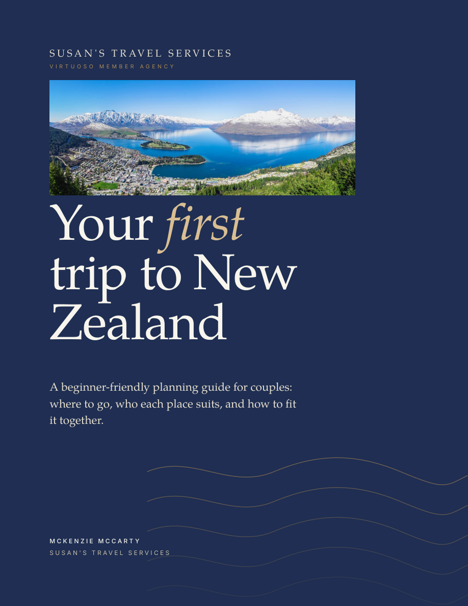 Cover of McKenzie McCarty's guide Your First Trip to New Zealand, Susan's Travel Services
