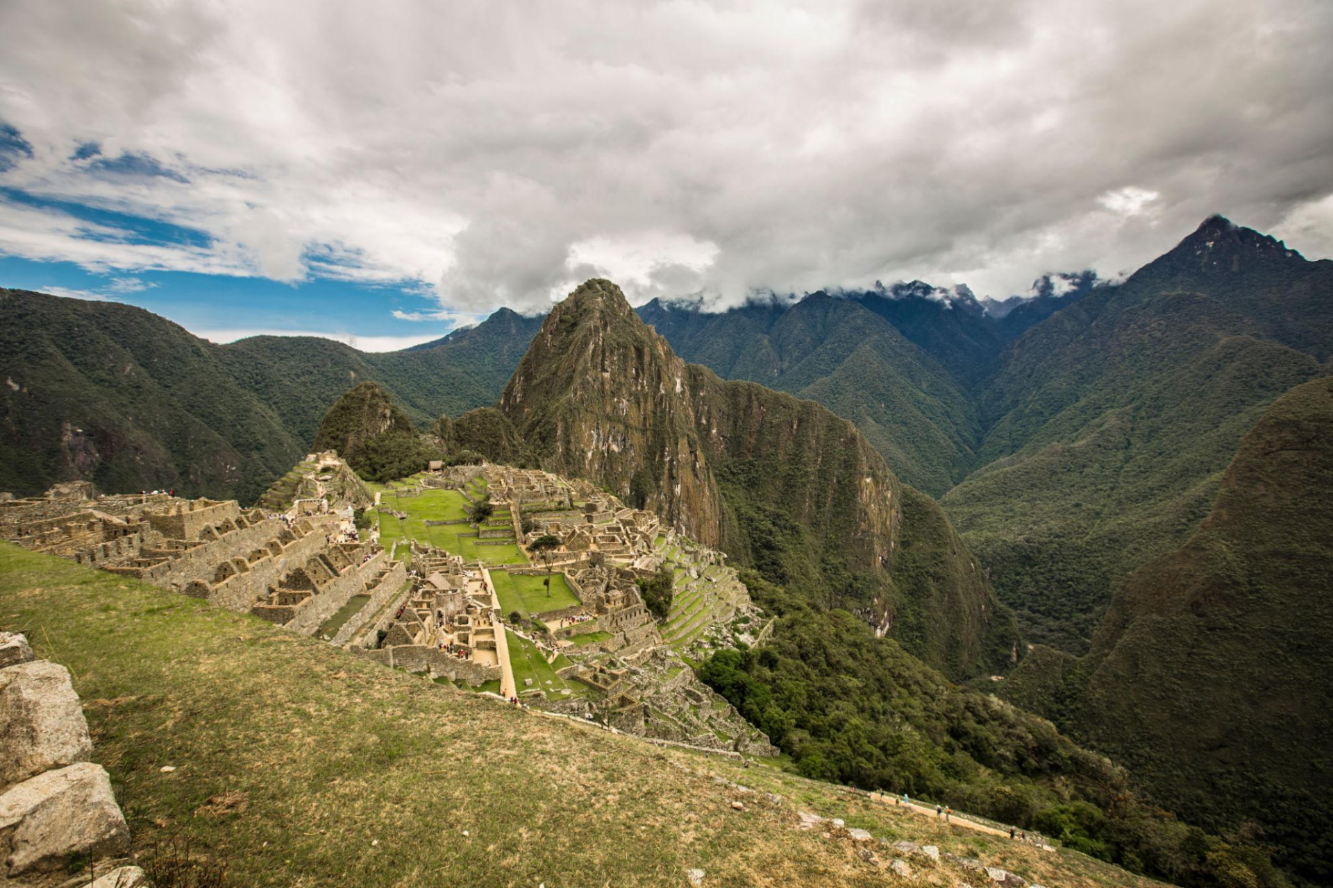 Machu Picchu ruins below Huayna Picchu in the Andes, Peru