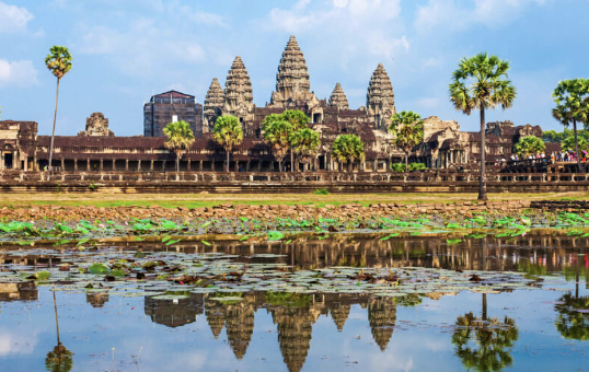 Angkor Wat reflected in a lotus pond, Siem Reap, Cambodia