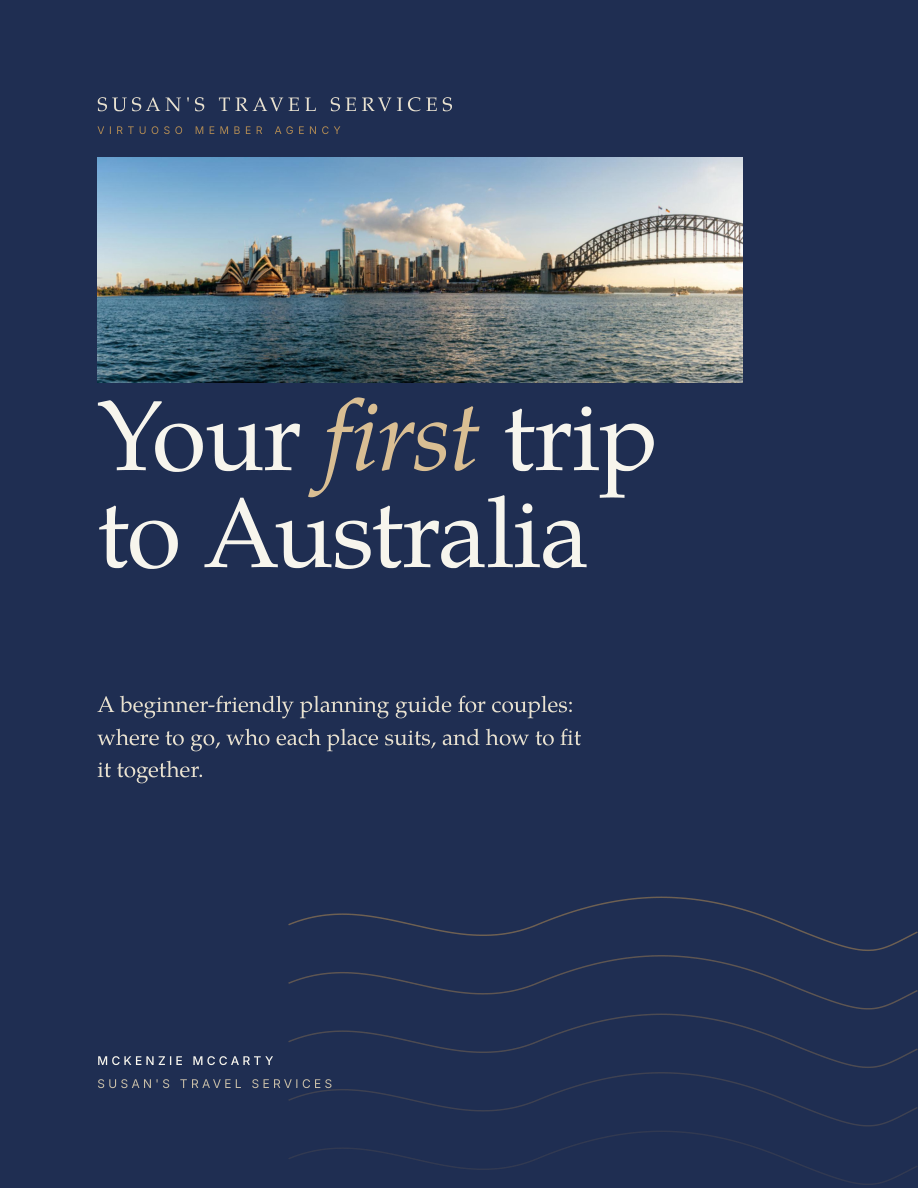 Cover of McKenzie McCarty's guide Your First Trip to Australia, Susan's Travel Services