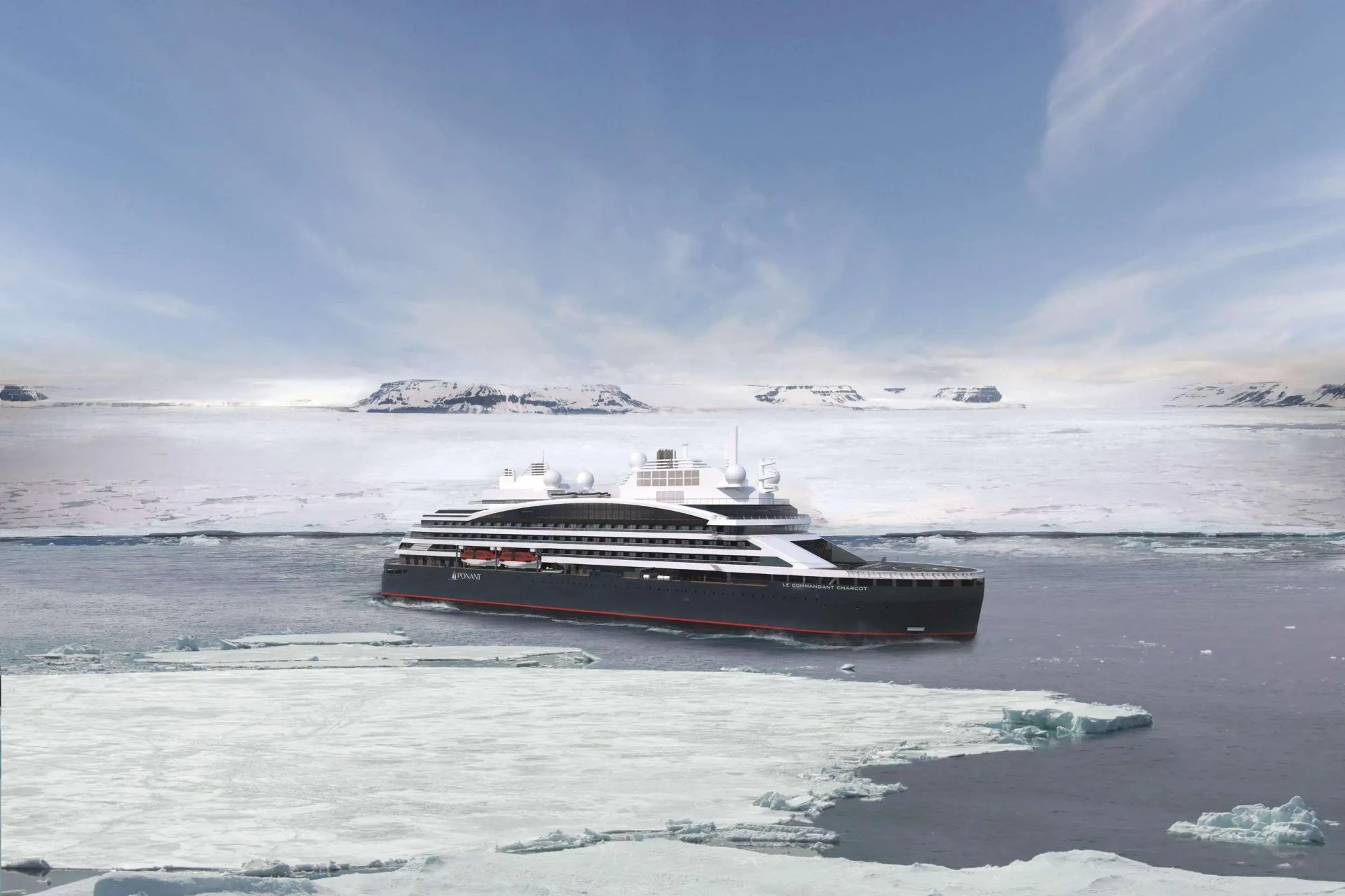 Small expedition ship in polar waters