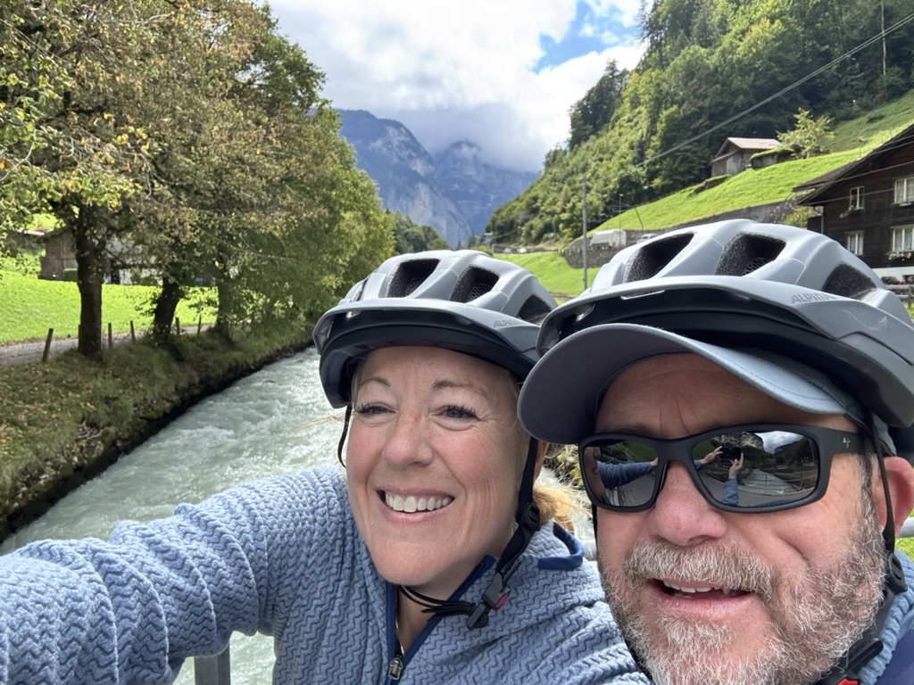 Susan Green and her husband biking outside Interlaken, Switzerland.