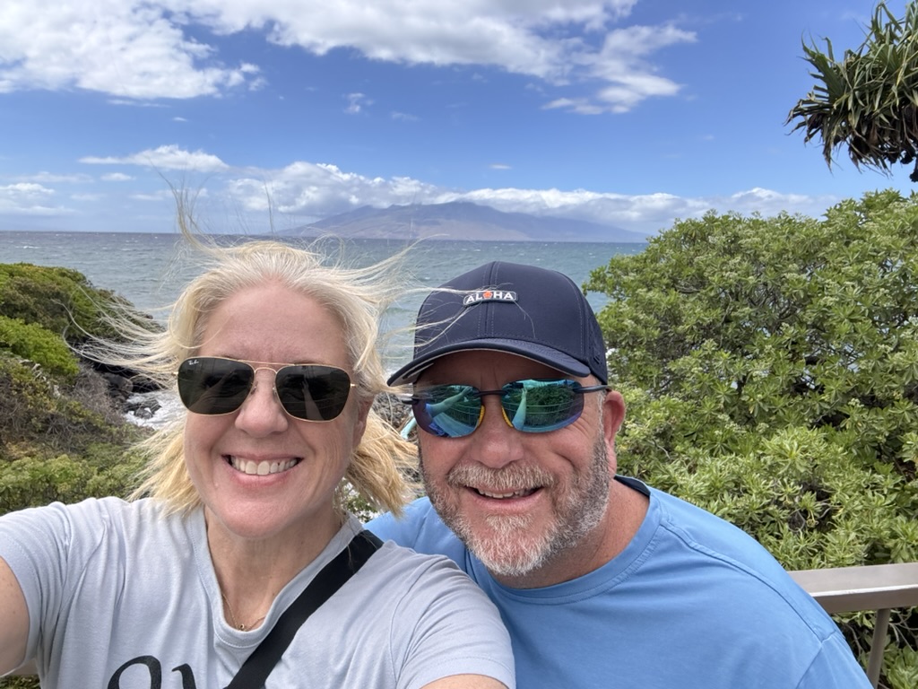 Susan Green and her husband on the coast of Maui, Hawaii